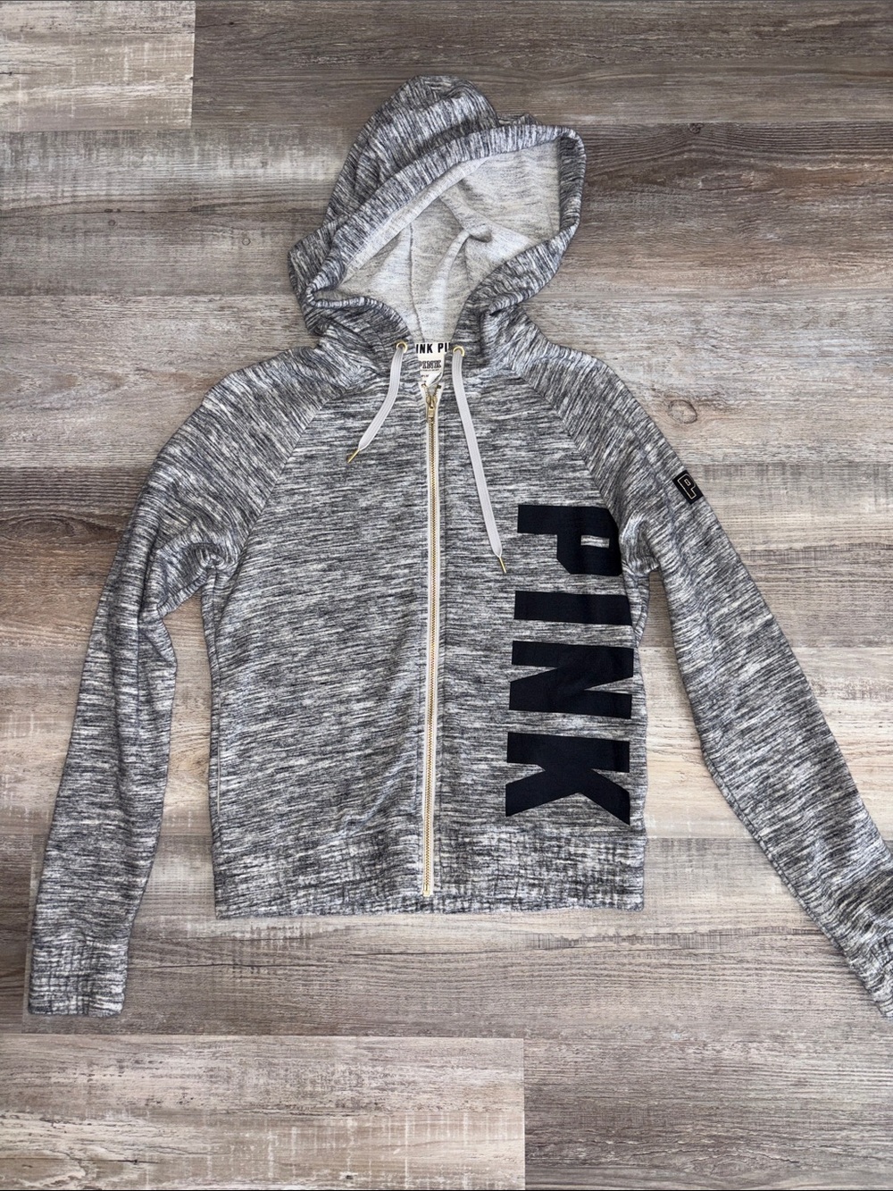 PINK Victoria's Secret Gray Marled Full-Zip Hoodie with Black Logo
